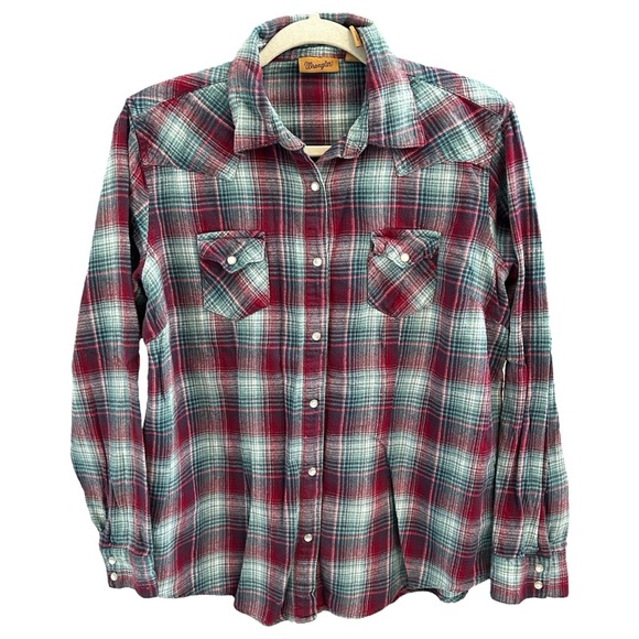 Wrangler Women’s Plaid Long Sleeve Pearl Button Down Flannel Shirt  Sz XL - Picture 1 of 6